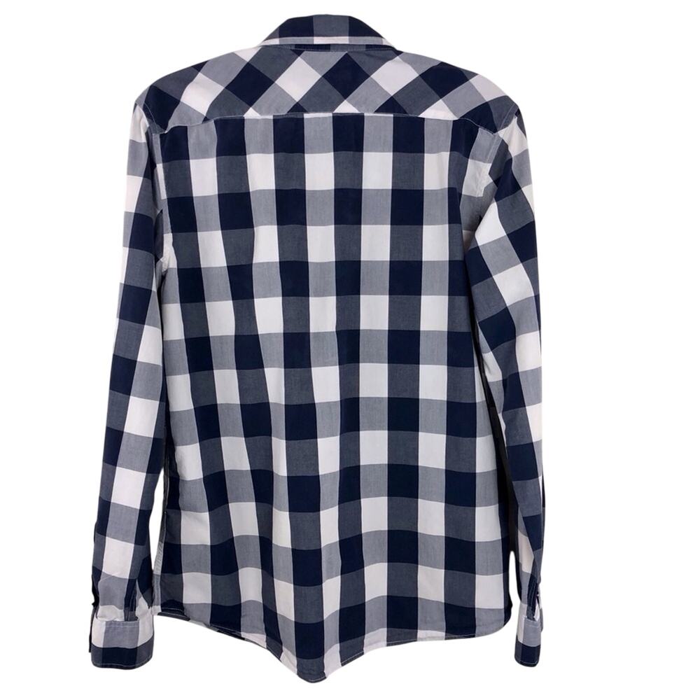 Men's American Eagle Vintage Fit Blue White Buffalo Plaid Shirt Long Sleeve - Picture 4 of 16